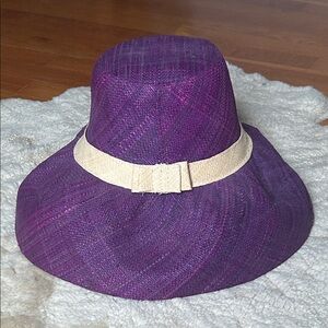 Purple straw/raffia wide rim hat